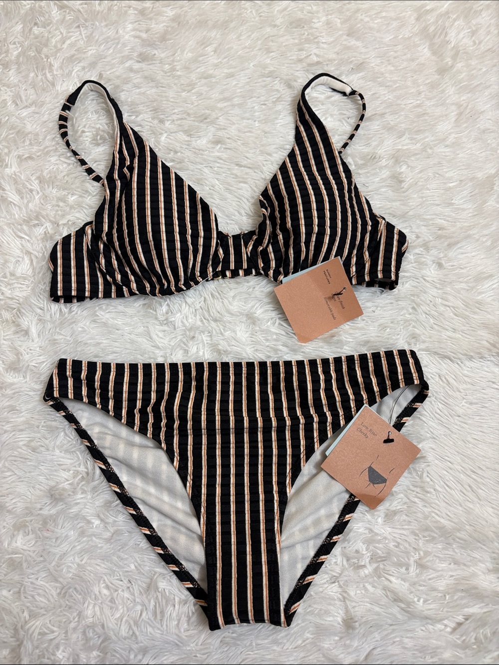 NWT Shade & Shore Textured Stripe 2 Piece Bikini Set Top Size 36B & Bottoms S